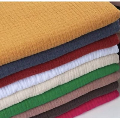 High Quality Gots Certified 100% Organic Cotton Double Gauze Crinkle Fabric Wrinkle Solid Color Muslin Fabric For Baby